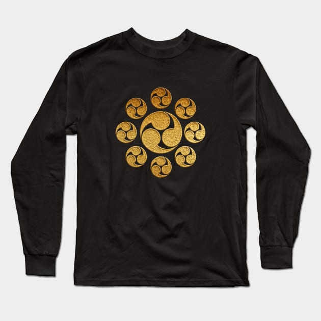 Gold Kuyo Tomoe Kamon Long Sleeve T-Shirt by Takeda_Art